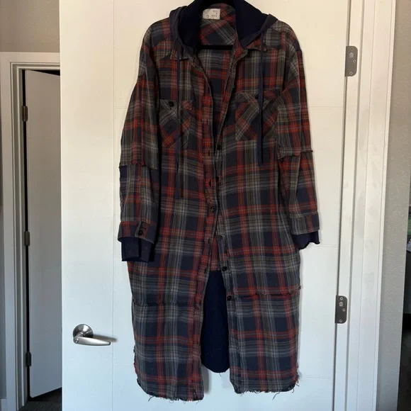 Oli & Hali Hooded Flannel Hooded Shacket Shirt dress size small - Picture 3 of 11